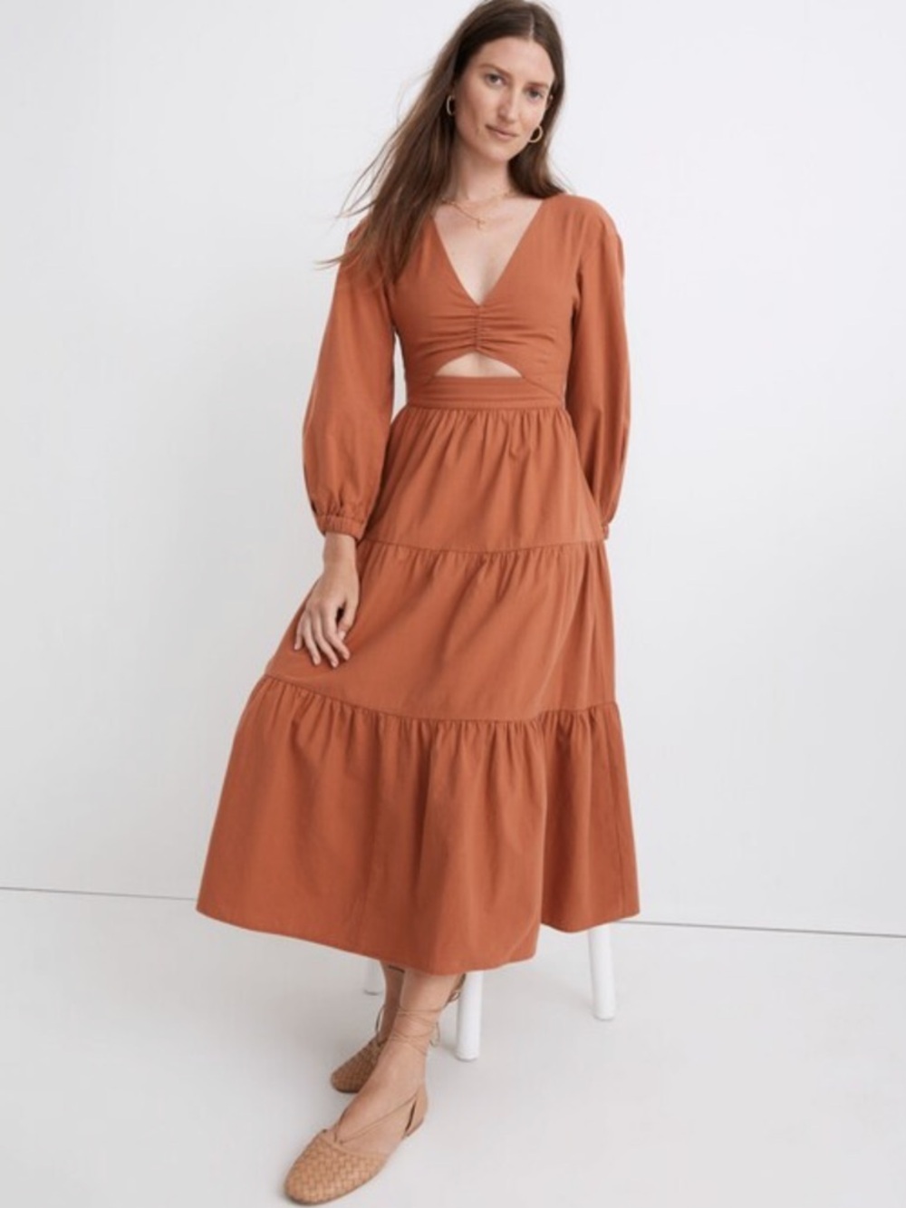 Madewell Crepe Cutout Midi Dress Earthen Red Size 12  Sold Out